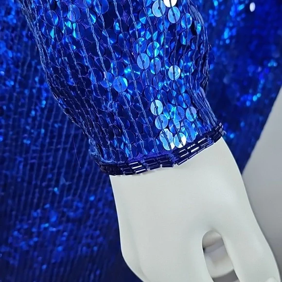 Vintage Sterling By Stone Ferris Blue Sequin Silk Open Back Coctail Party Dress - Picture 14 of 16